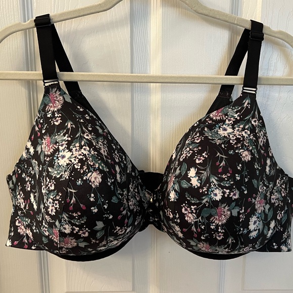 Cacique Black Floral Lightly Lined Full Coverage Bra Sz 44D - Picture 1 of 7